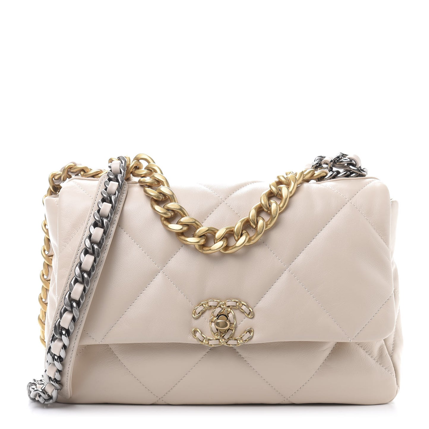 Lambskin Quilted Large 19 Flap Beige