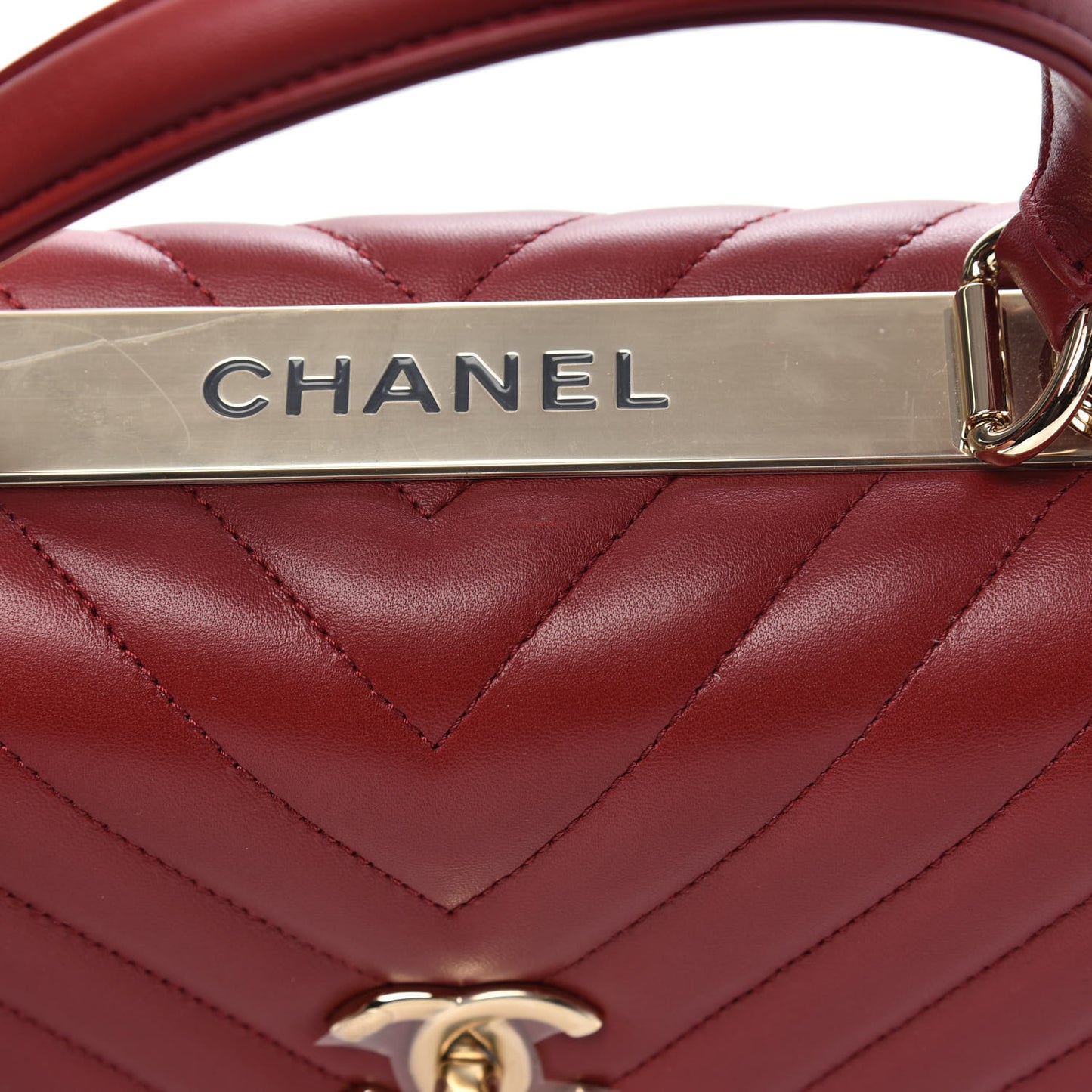 Lambskin Chevron Quilted Medium Trendy CC Dual Handle Flap Bag Red