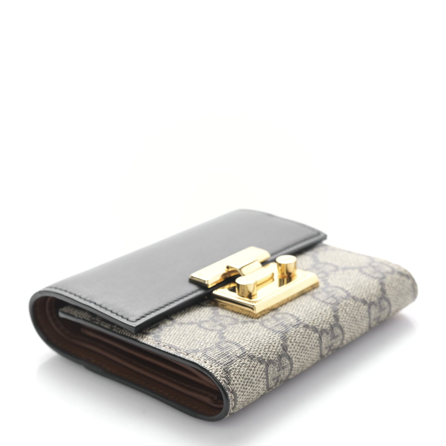 GG Supreme Monogram Calfskin Padlock Wallet Beige Black