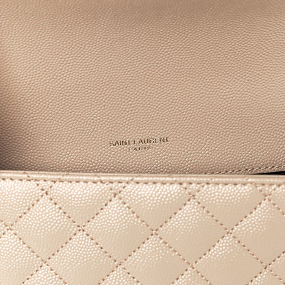 Saint Laurent Grain De Poudre Textured Mixed Matelasse Medium Triquilt Monogram Satchel Dark Beige 6 of 12