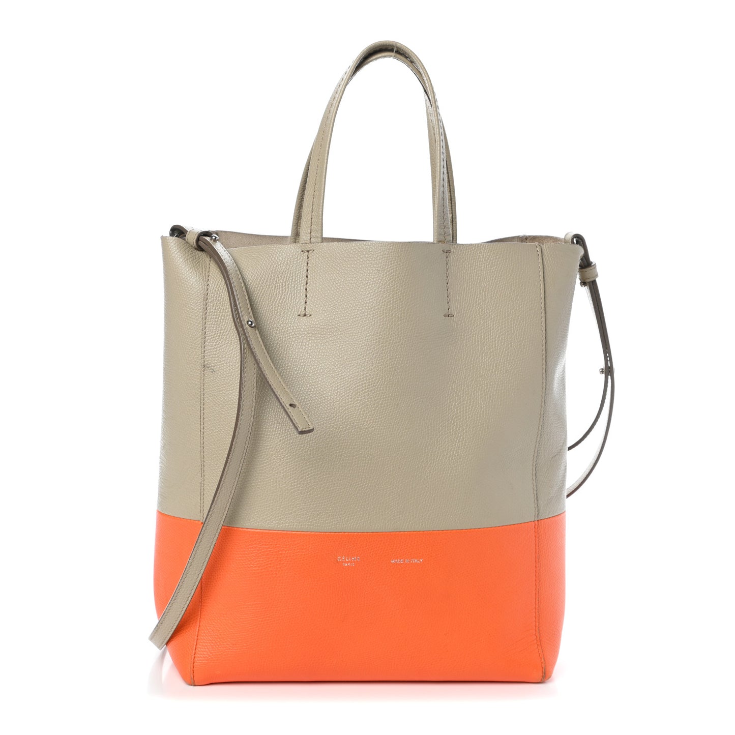 Grained Calfskin Small Vertical Bi-Cabas Fluo Orange Taupe