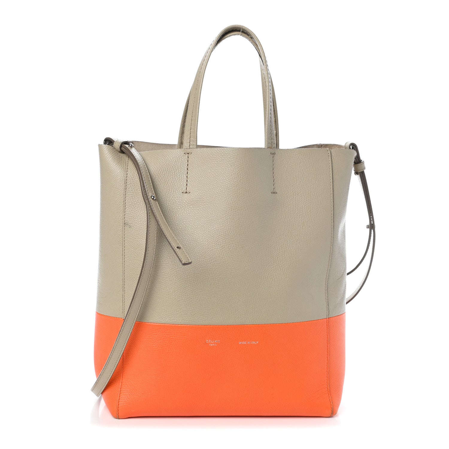 Celine Grained Calfskin Small Vertical Bi-Cabas Fluo Orange Taupe 1 of 9