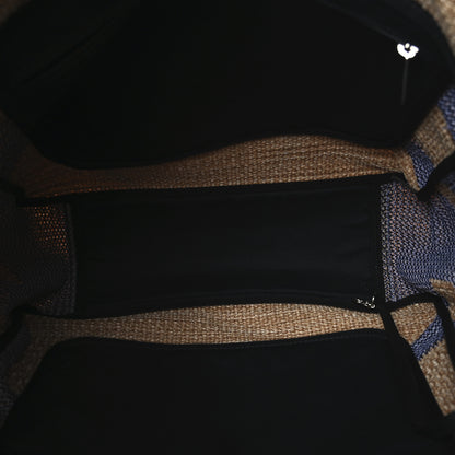 Chanel Woven Straw Raffia Logo Tote Blue Beige 5 of 12