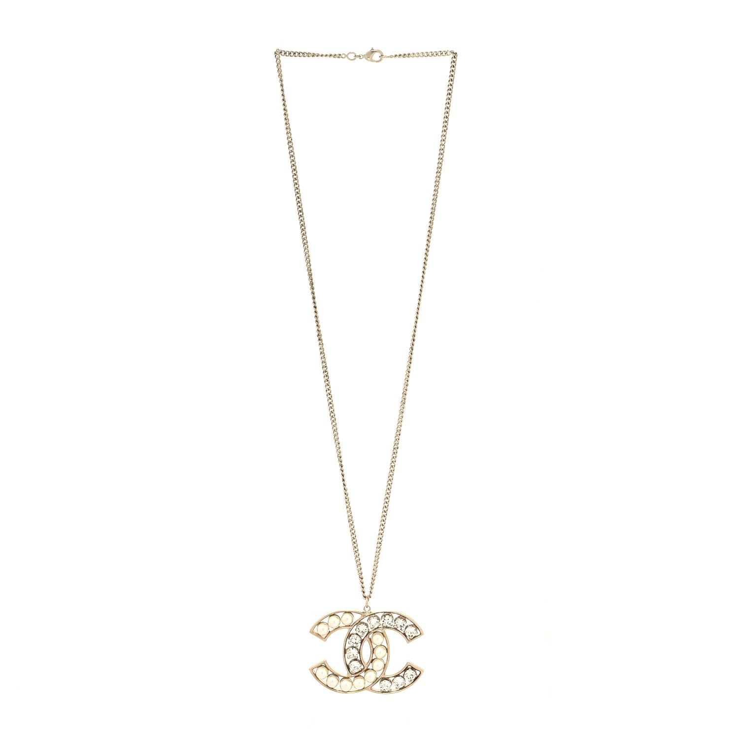 Chanel Crystal Pearl CC Pendant Necklace Gold 3 of 5
