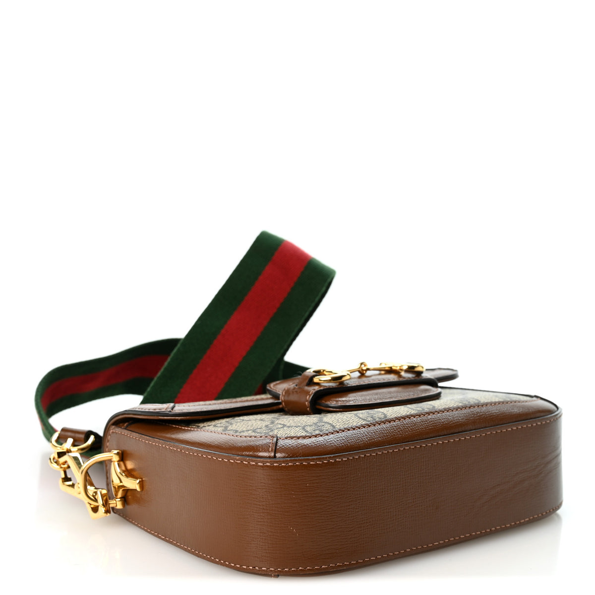 Gucci GG Supreme Monogram Web Mini Horsebit 1955 Shoulder Bag Beige Brown Sugar 4 of 10