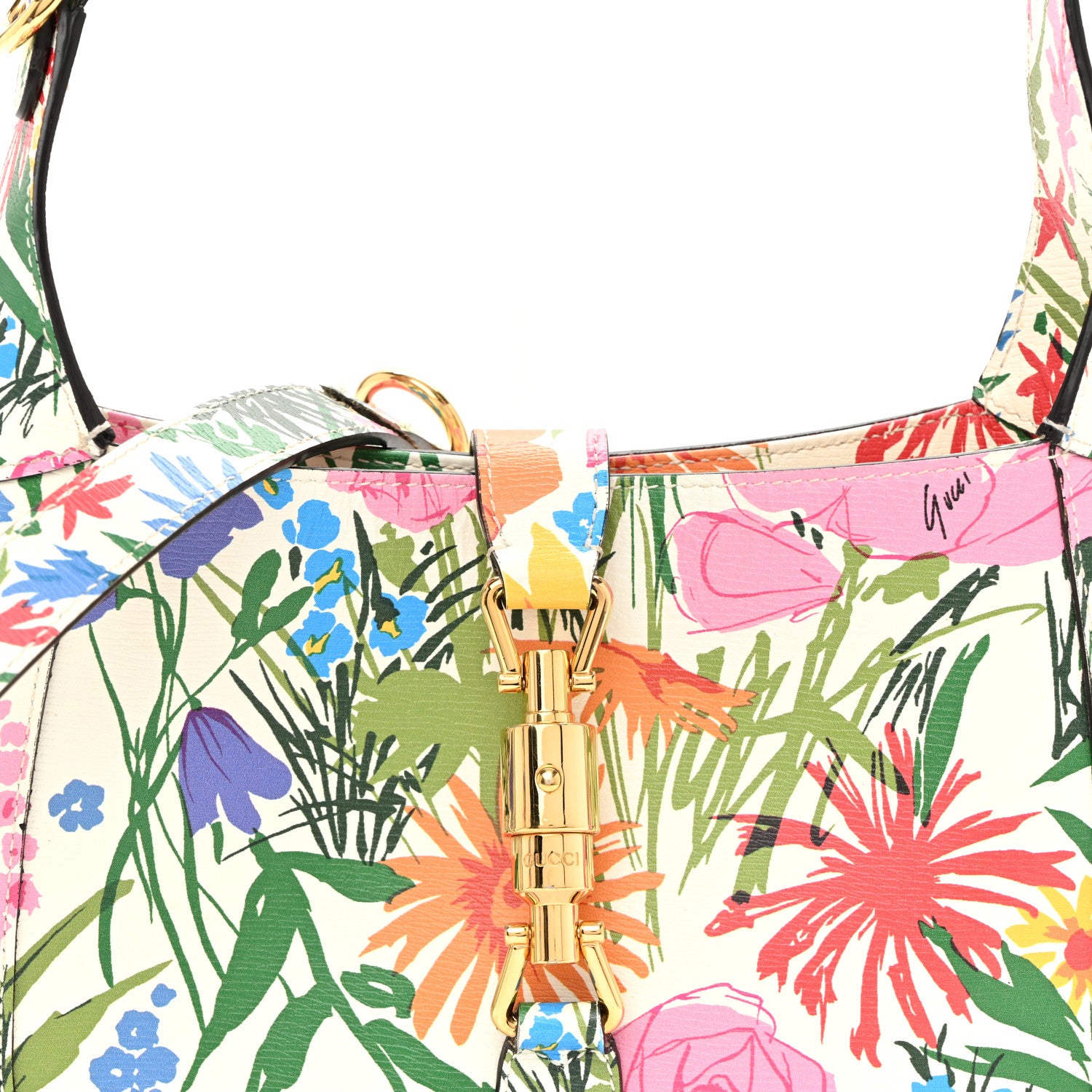 Gucci X KEN SCOTT New Shangai Calfskin Jardin D'Avril Floral Print Small Jackie 1961 Hobo Ivory Pink 8 of 12