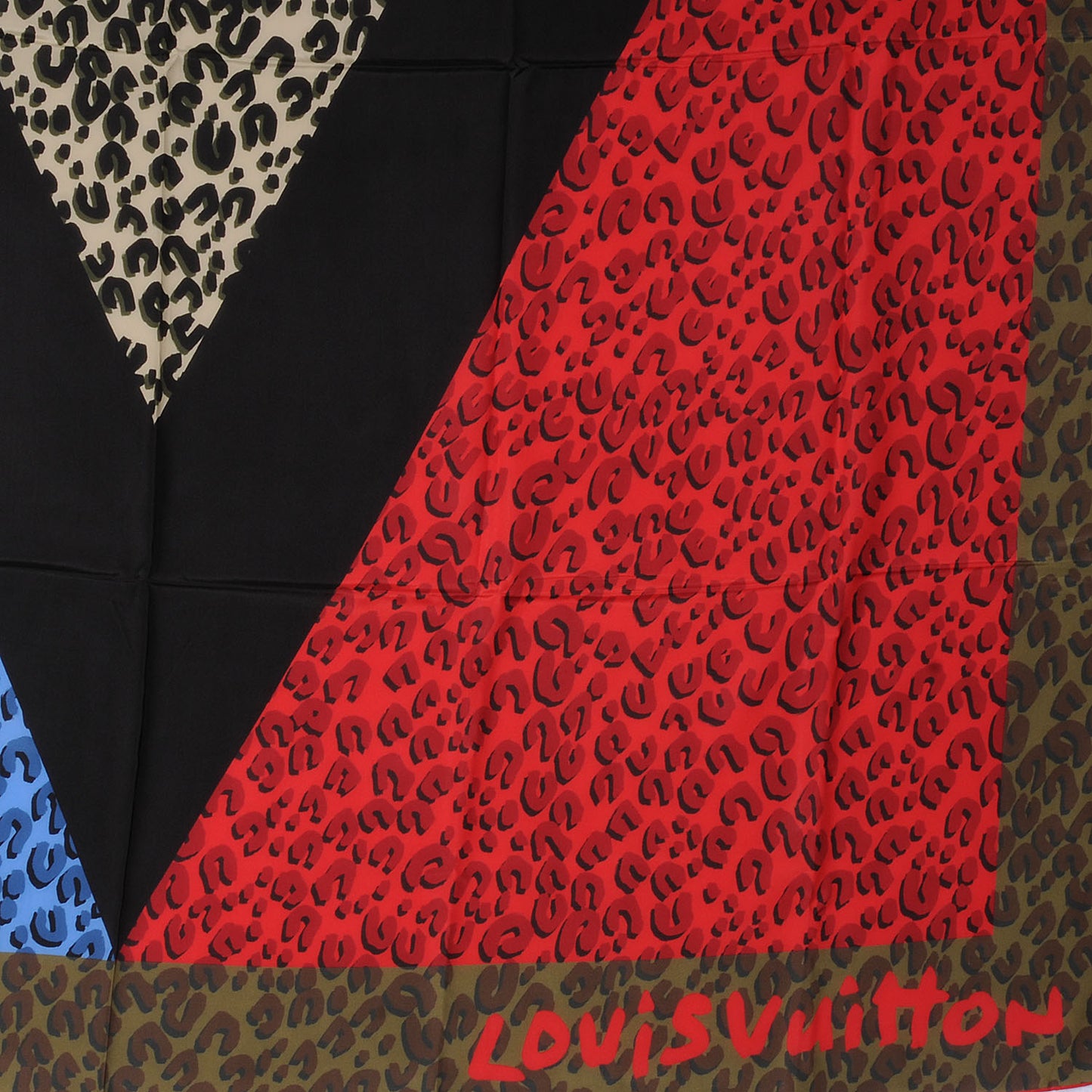 Leopard V Giant Square Stole Scarf Kaki