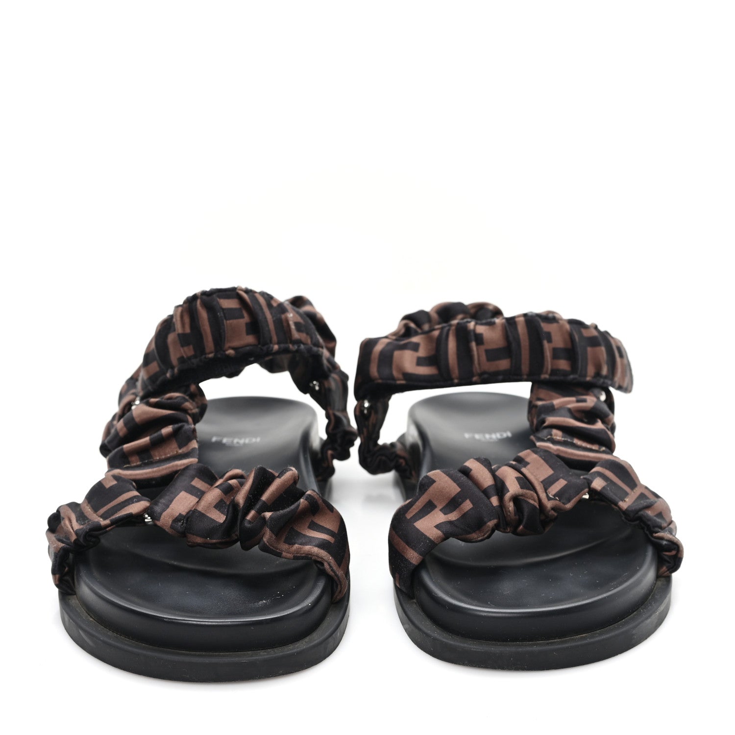 Fendi Satin FF Ruched Sandals 37 Tobacco Black 3 of 8