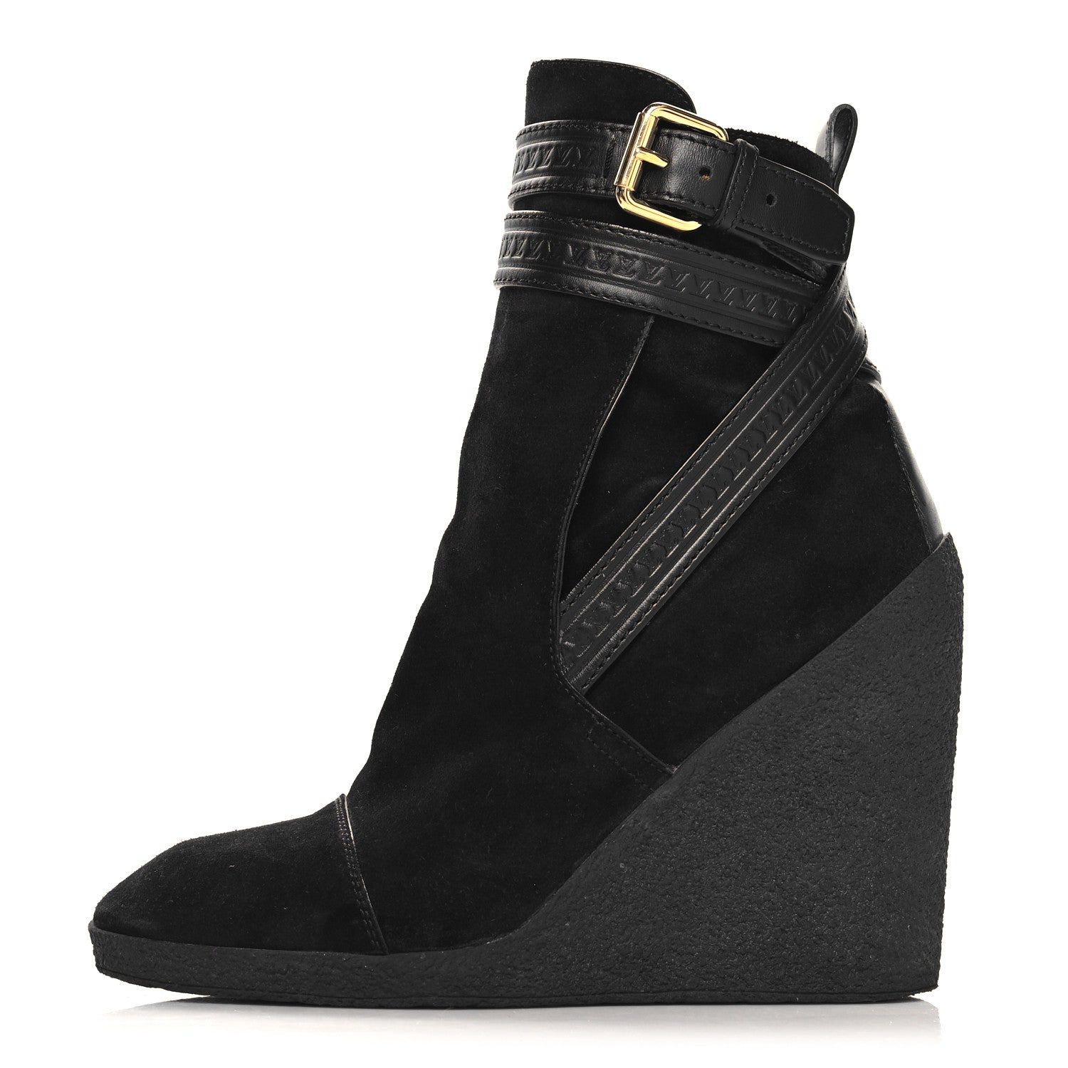 Louis Vuitton Suede Calfskin Crossroads Wedge Ankle Boots 36 Black 1 of 7