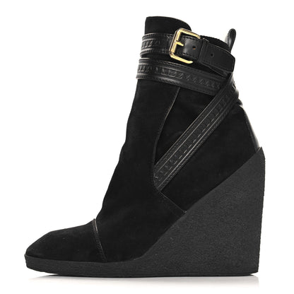 Louis Vuitton Suede Calfskin Crossroads Wedge Ankle Boots 36 Black 1 of 7