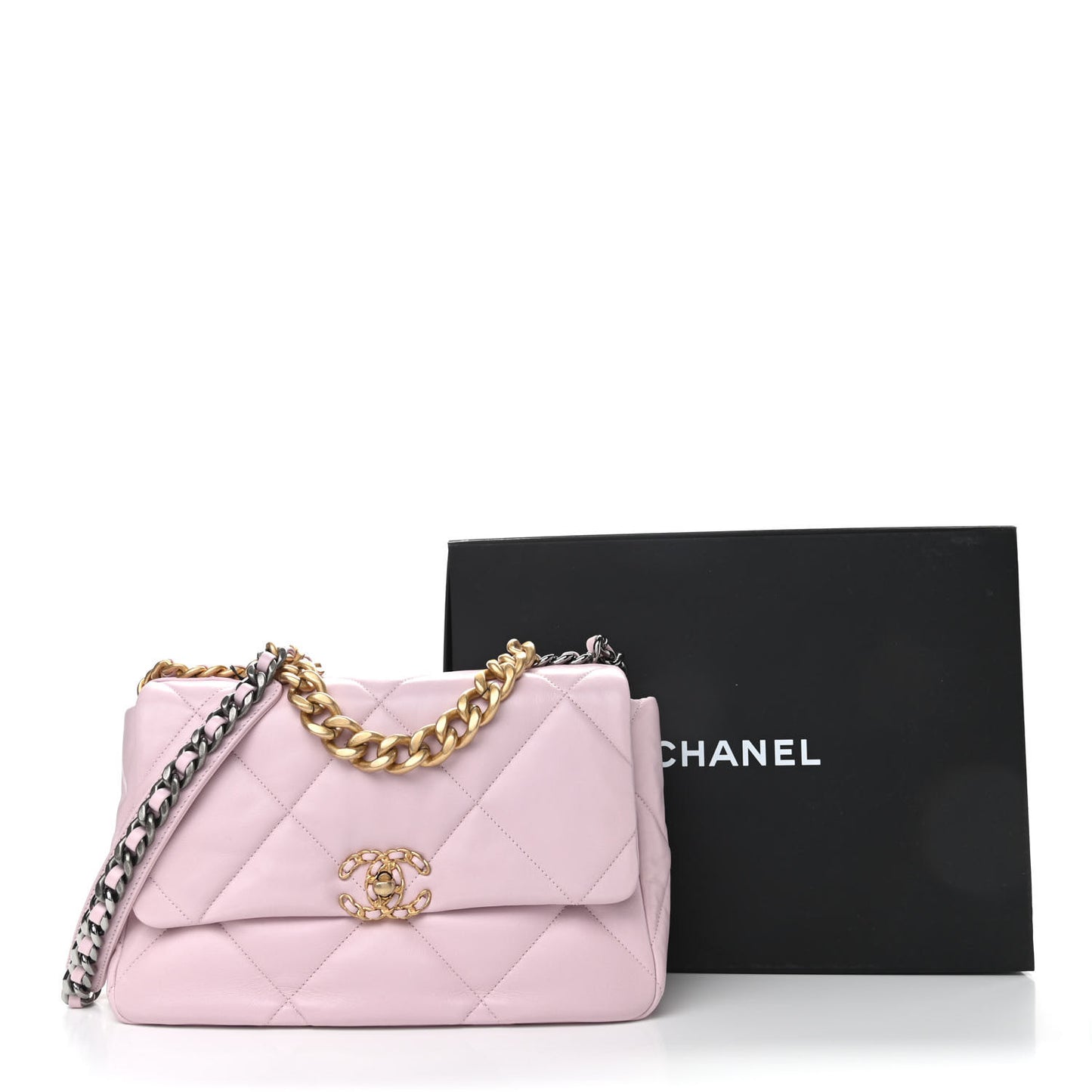 Lambskin Quilted Large Chanel 19 Flap Light Pink