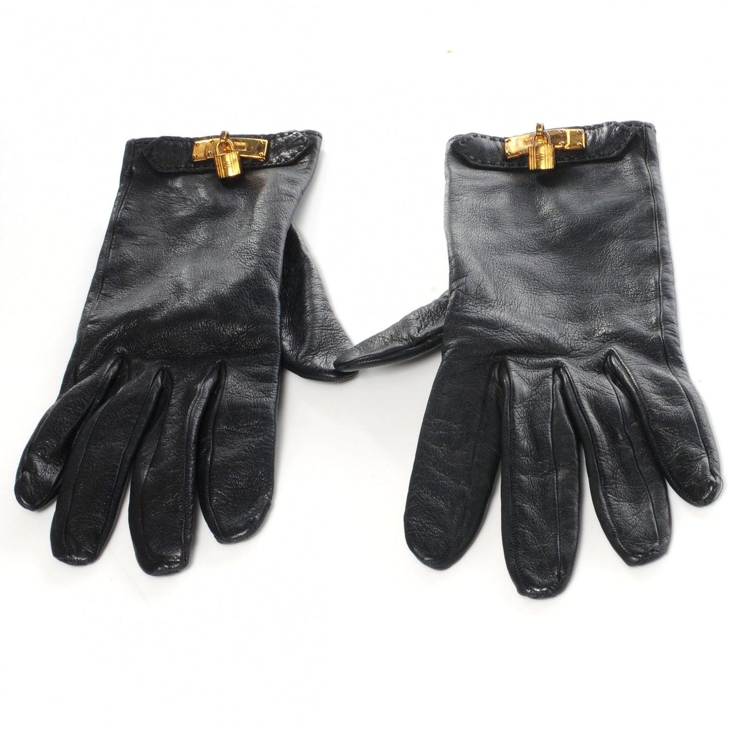 Hermes Lambskin Soya Kelly Lock Gloves Black 7.5 1 of 4
