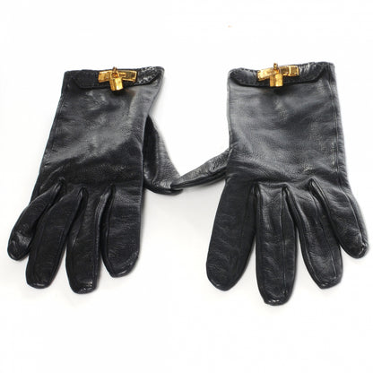 Hermes Lambskin Soya Kelly Lock Gloves Black 7.5 1 of 4