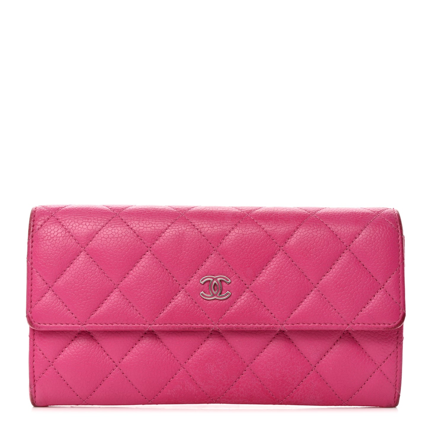 Caviar Quilted Large Gusset Flap Wallet Pink