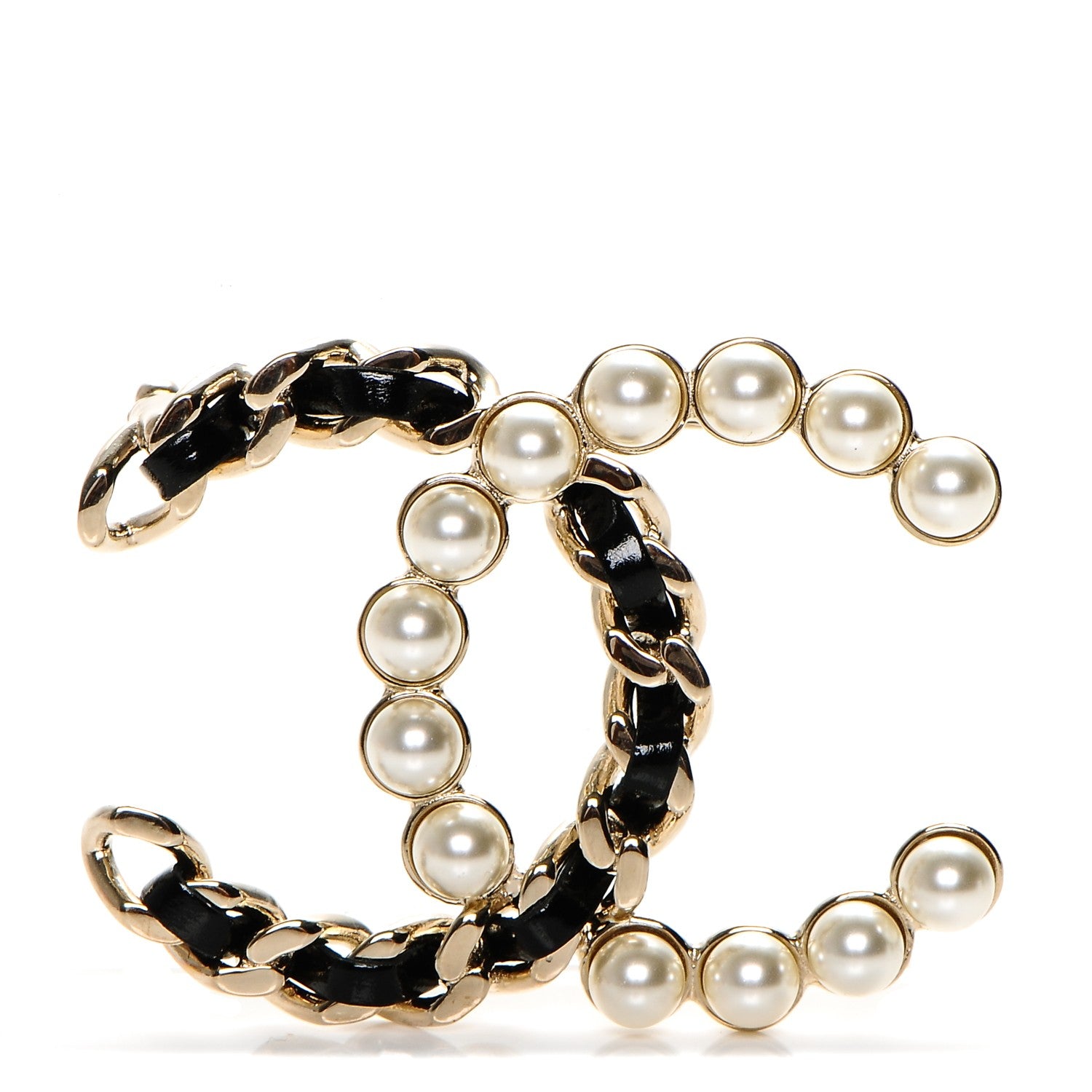 Chanel CC Pearl Chain Brooch Black Gold 1 of 4