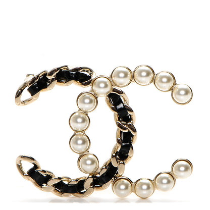 Chanel CC Pearl Chain Brooch Black Gold 1 of 4