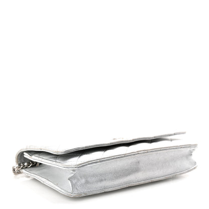 Chanel Metallic Lambskin Quilted Wallet On Chain WOC Silver Gold 4 of 14