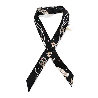 Hermes Silk Les Cles A Pois Doll Twilly Black Beige Rose 1 of 3