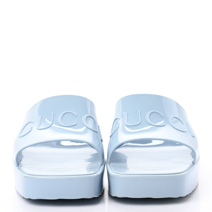 Gucci Rubber Gucci Logo Womens Platform 20/60mm Slide Sandals 42 Porcelain Light Blue 2 of 8