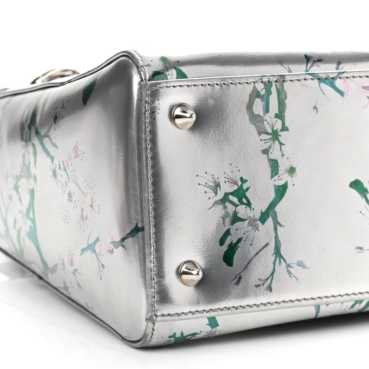 Christian Dior Metallic Patent Floral Printed Medium Lady Dior 9 of 11