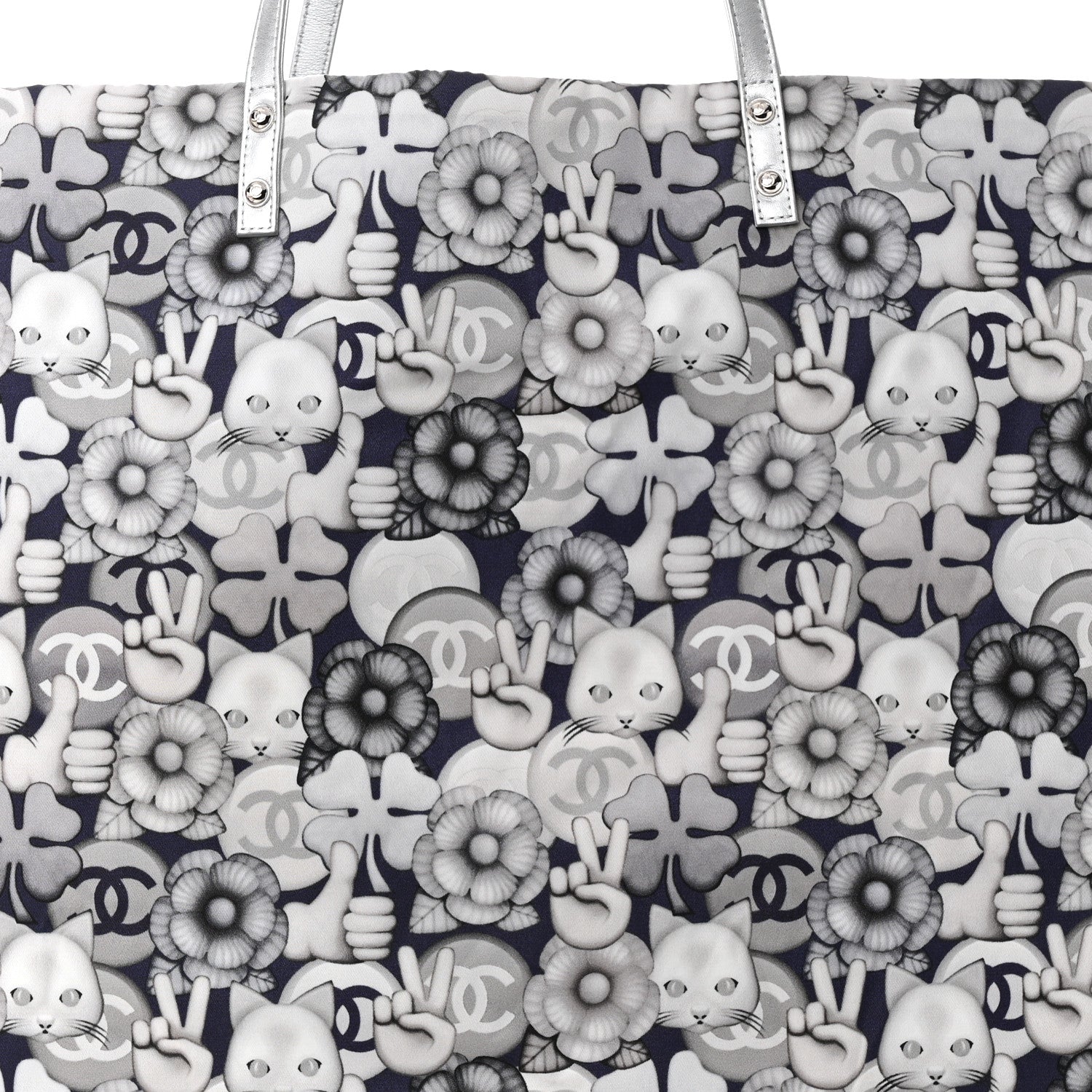 Chanel Nylon Cat Emoticon Tote Navy Silver 9 of 12