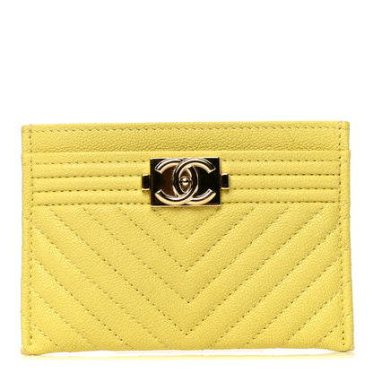 Chanel Caviar Chevron Quilted Boy Card Holder Yellow 1 of 4