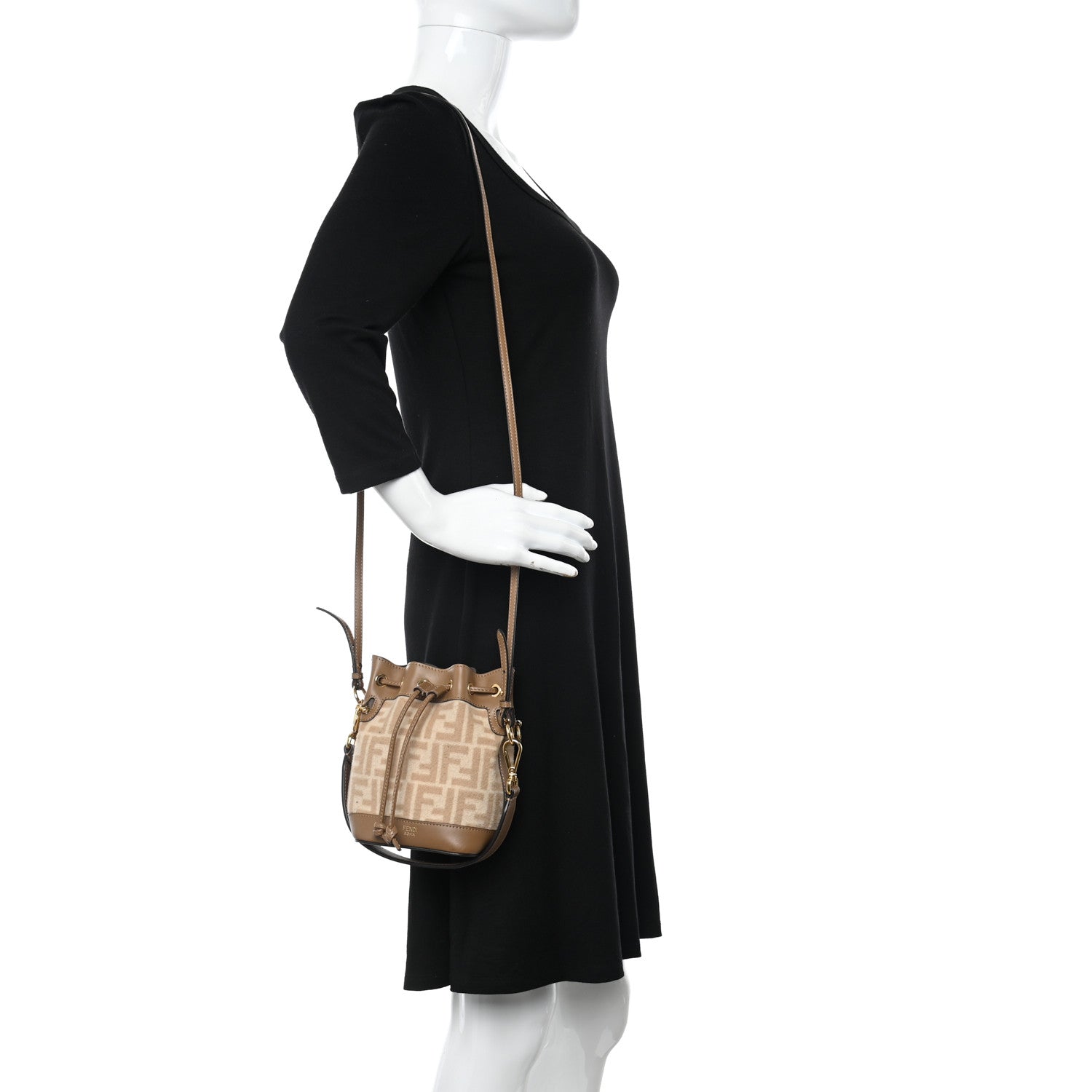 Fendi Wool Vitello King FF 1974 Mini Mon Tresor Bucket Bag Beige Cammello Sand 2 of 10
