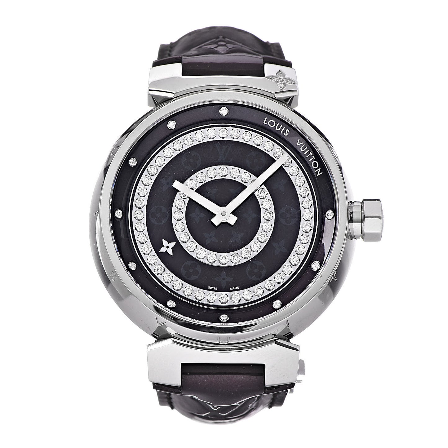 Stainless Steel Vernis Diamond 39mm Tambour Quartz Watch Amarante
