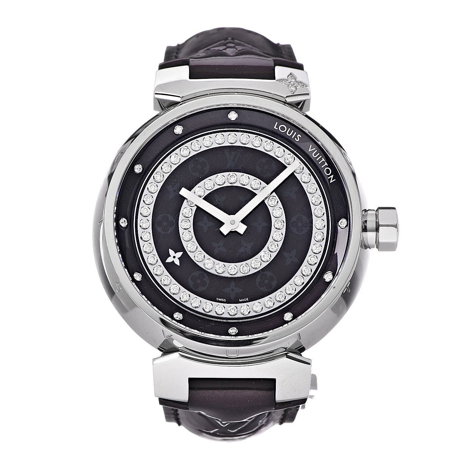 Louis Vuitton Stainless Steel Vernis Diamond 39mm Tambour Quartz Watch Amarante 1 of 9