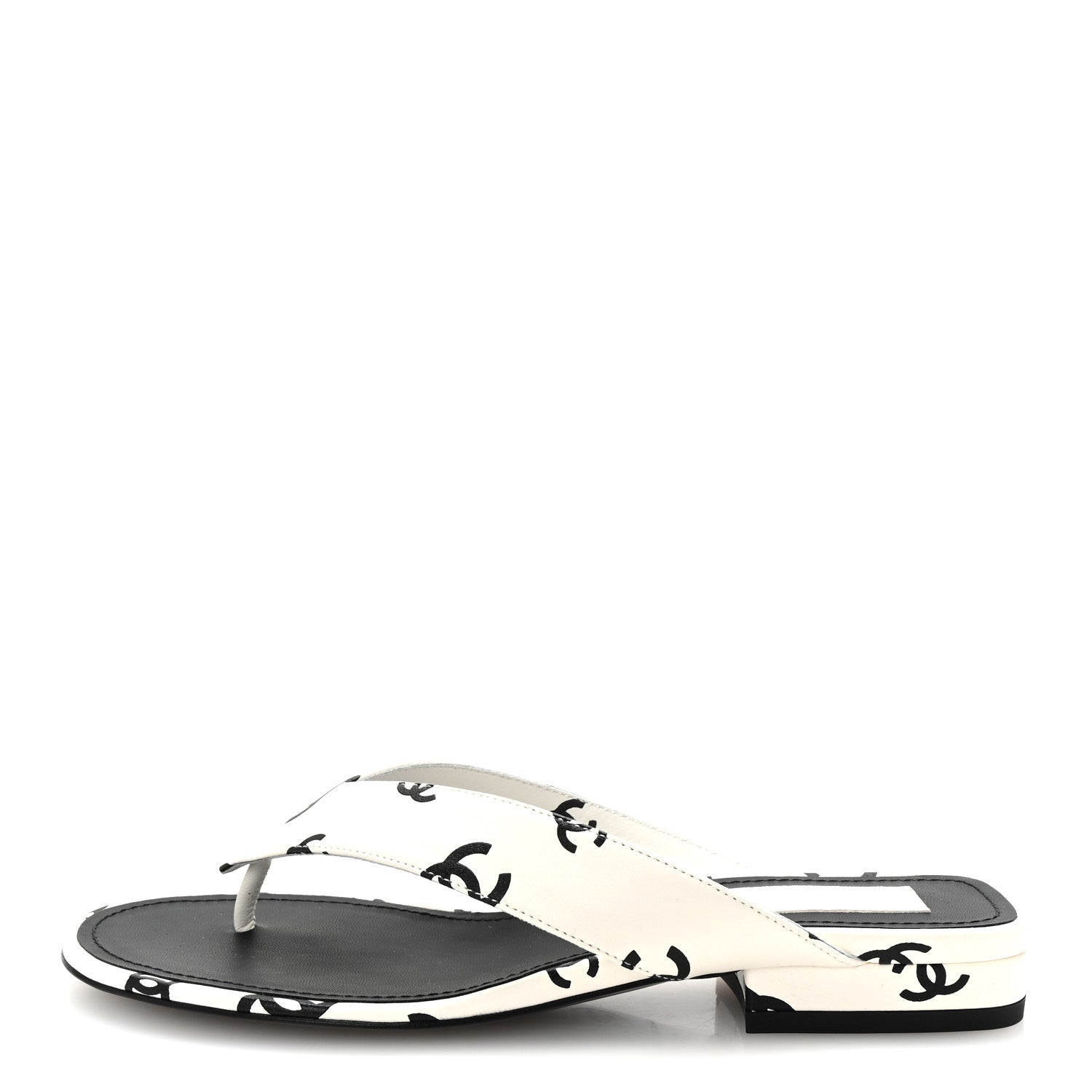 Chanel Lambskin Printed CC Thong Sandals 35 White Black 1 of 10