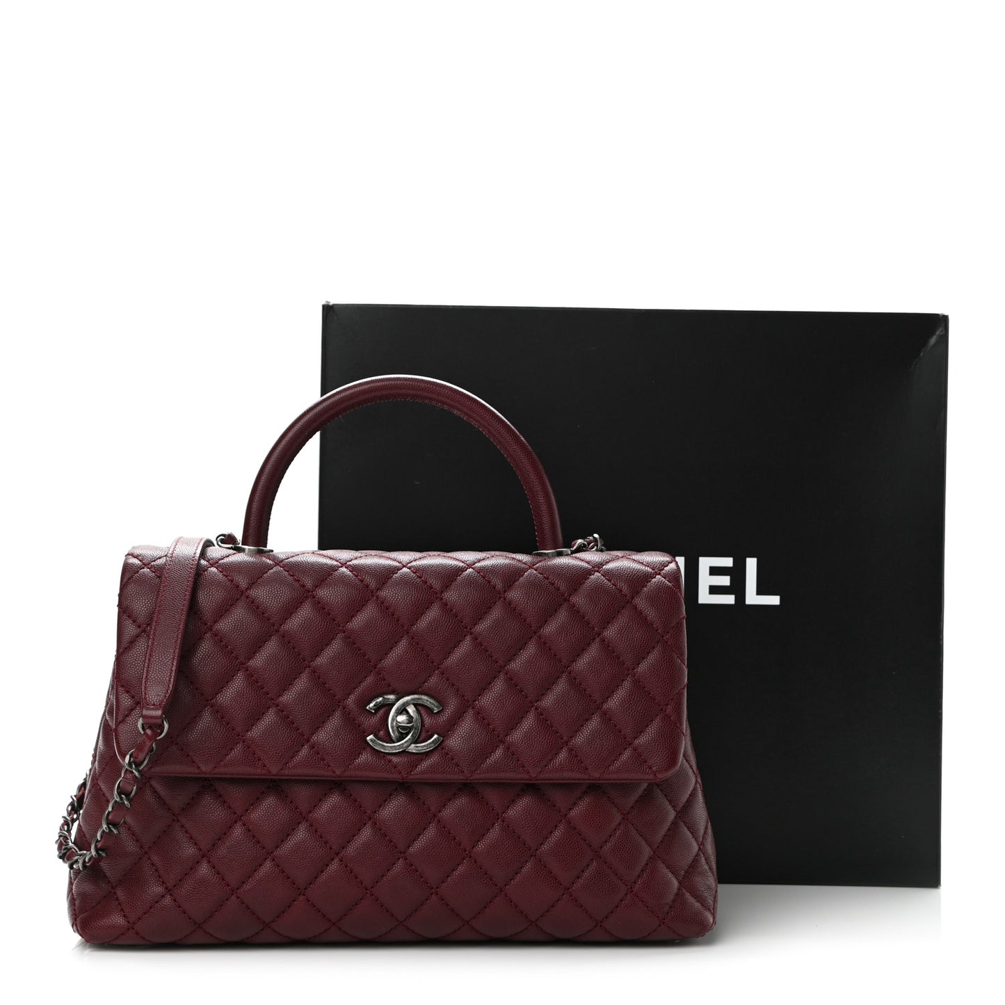 Caviar Quilted Medium Coco Handle Flap Burgundy