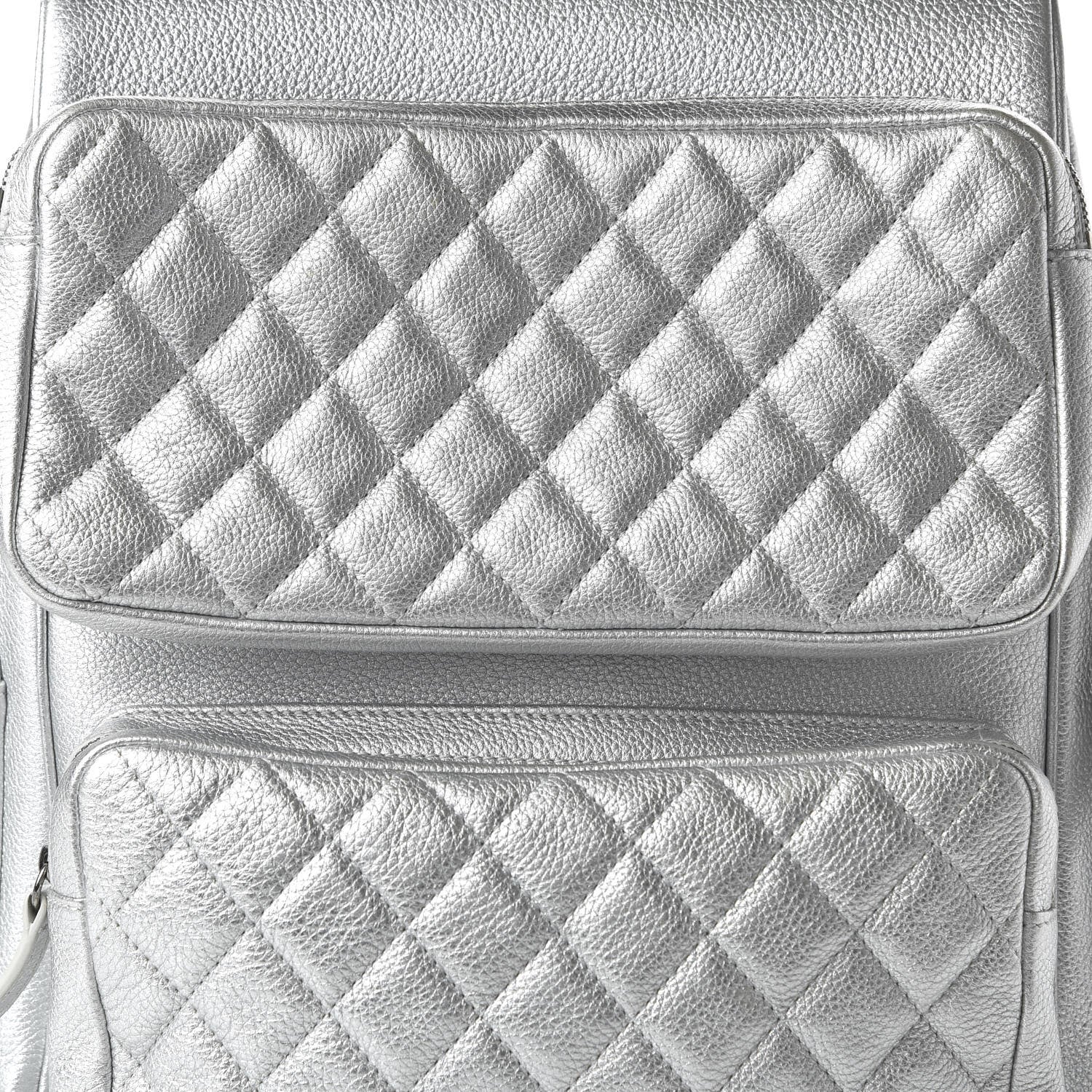 Chanel Metallic Grained Calfskin Quilted Large Casual Rock Backpack Silver 9 of 9