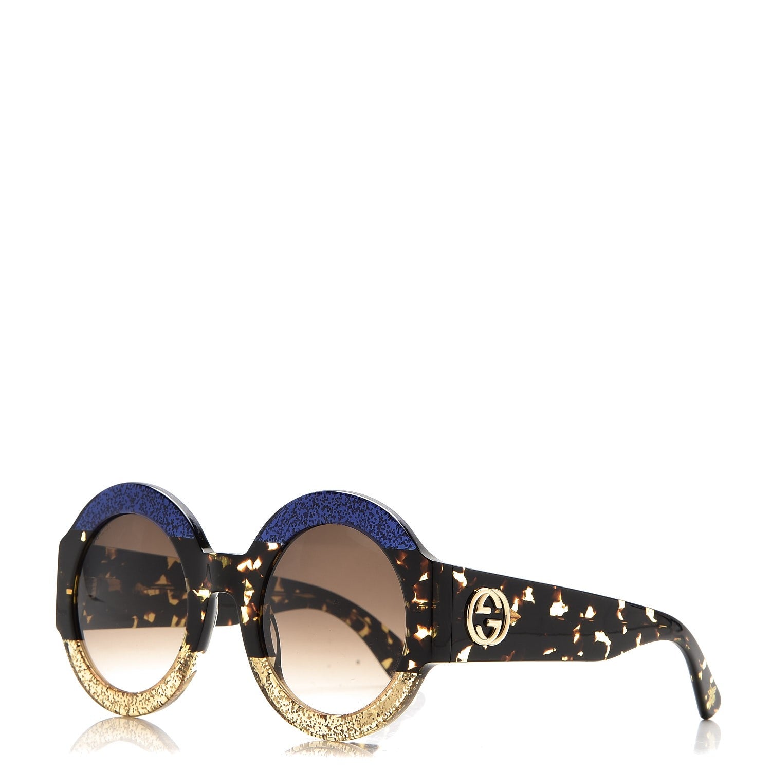 Gucci Acetate Round Sunglasses GG0084S Blue Havana Brown 1 of 8
