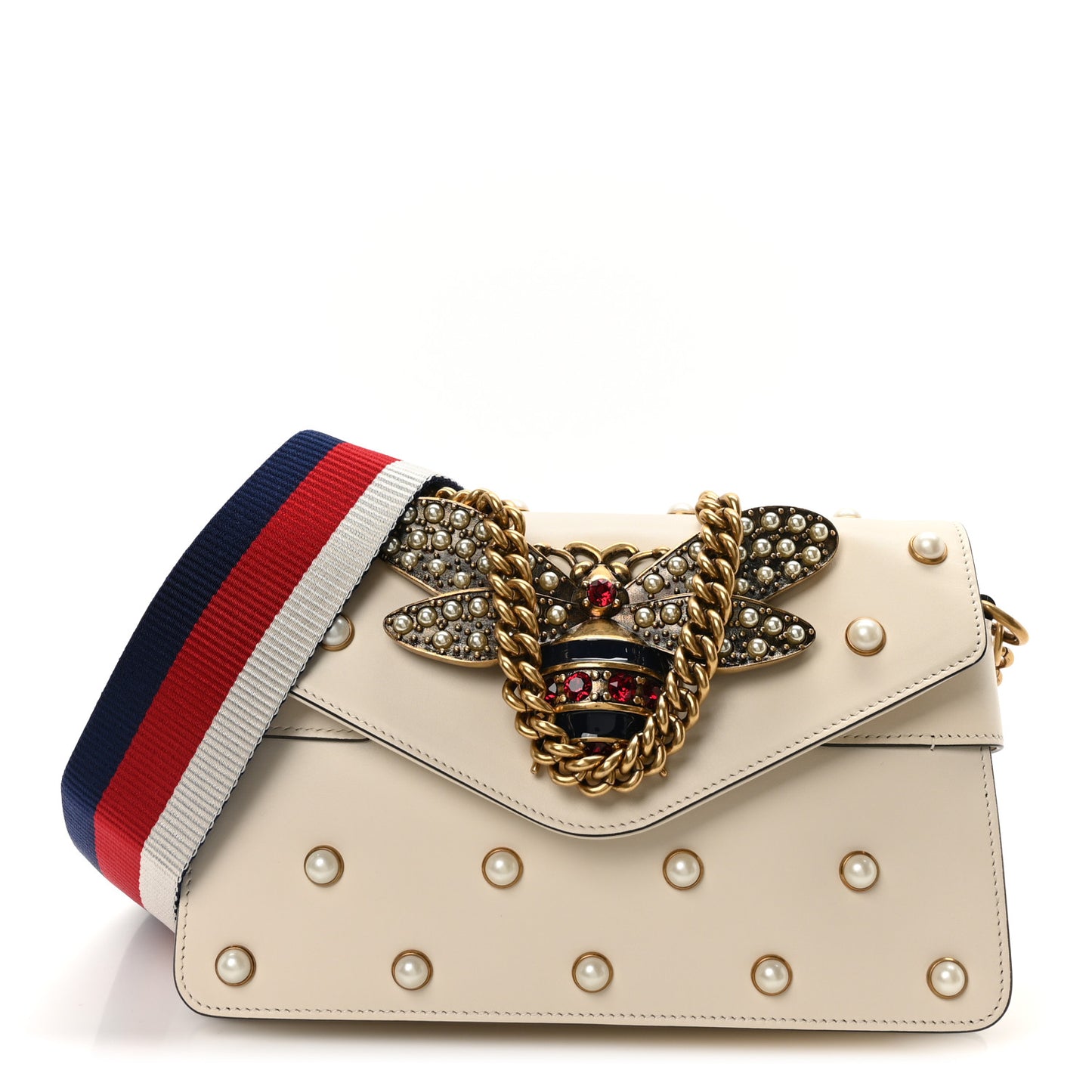 Nappa Pearl Studded Mini Queen Margaret Broadway Shoulder Bag Mystic White