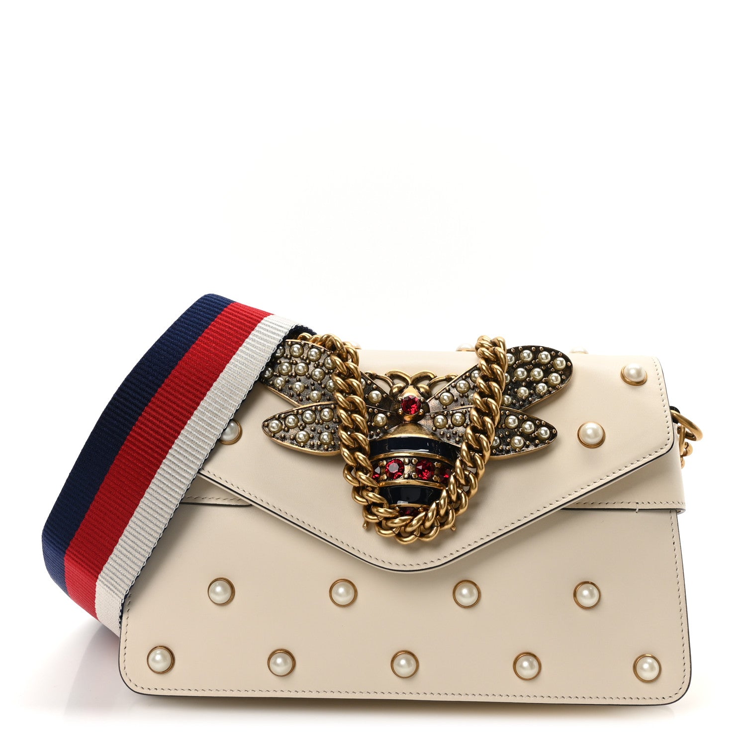 Gucci Nappa Pearl Studded Mini Queen Margaret Broadway Shoulder Bag Mystic White 1 of 10