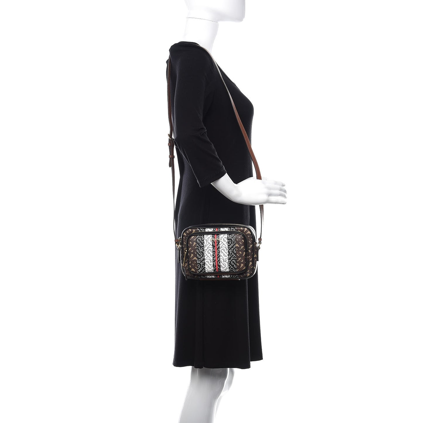 E-Canvas Monogram Stripe Camera Bag Bridle Brown