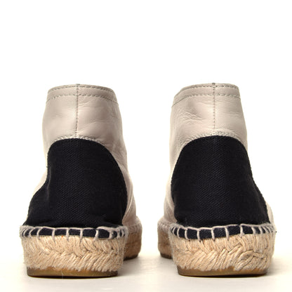 Chanel Lambskin Canvas Cap Toe Lace Up Espadrilles 38 Beige Black 5 of 9