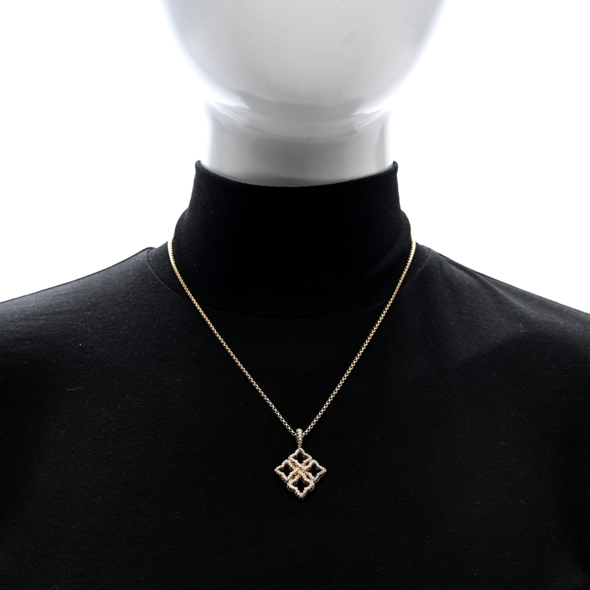 David Yurman 18K Yellow Gold Diamond Cable Collectibles Quatrefoil Pendant Necklace 2 of 6