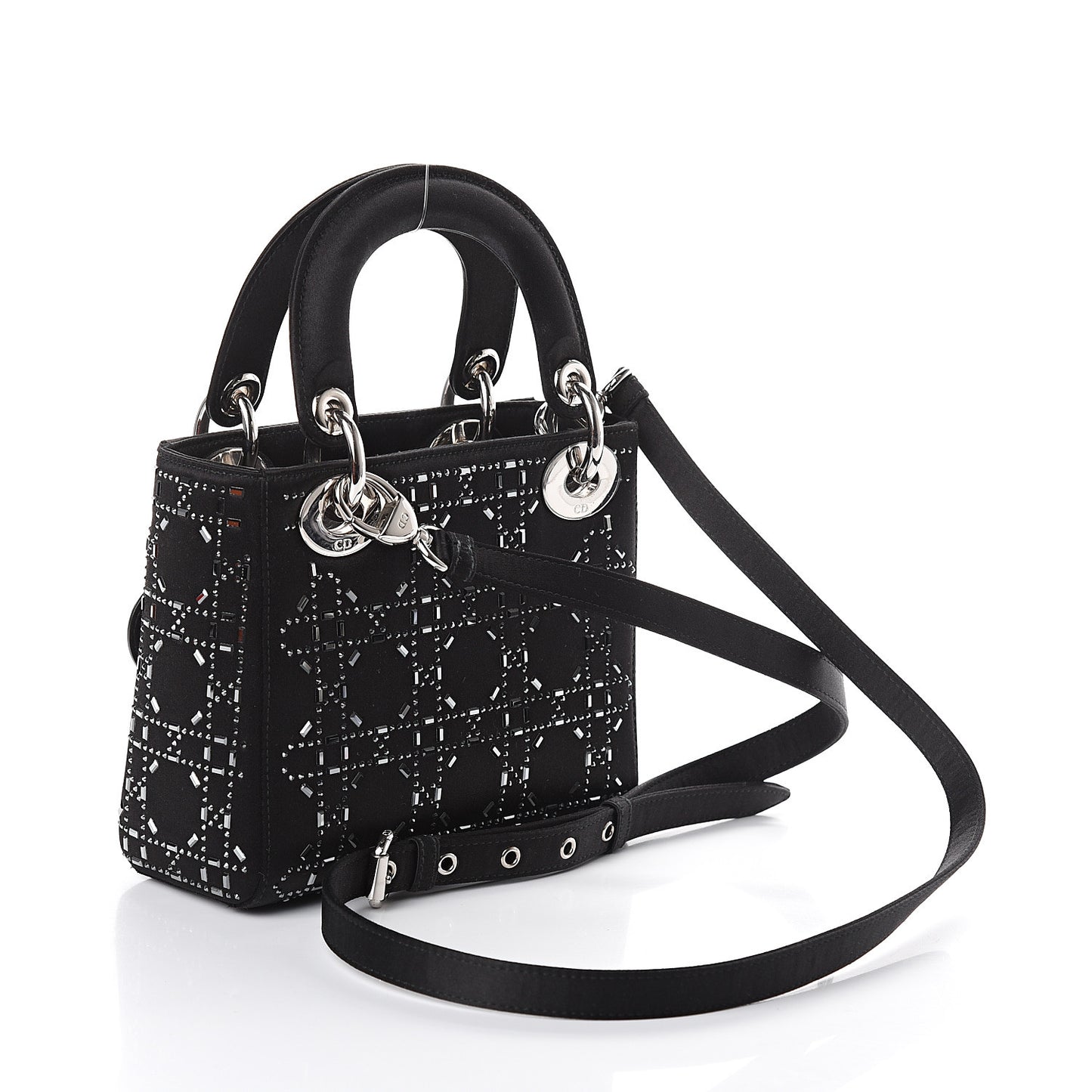 Satin Crystal Cannage Mini Lady Dior Black