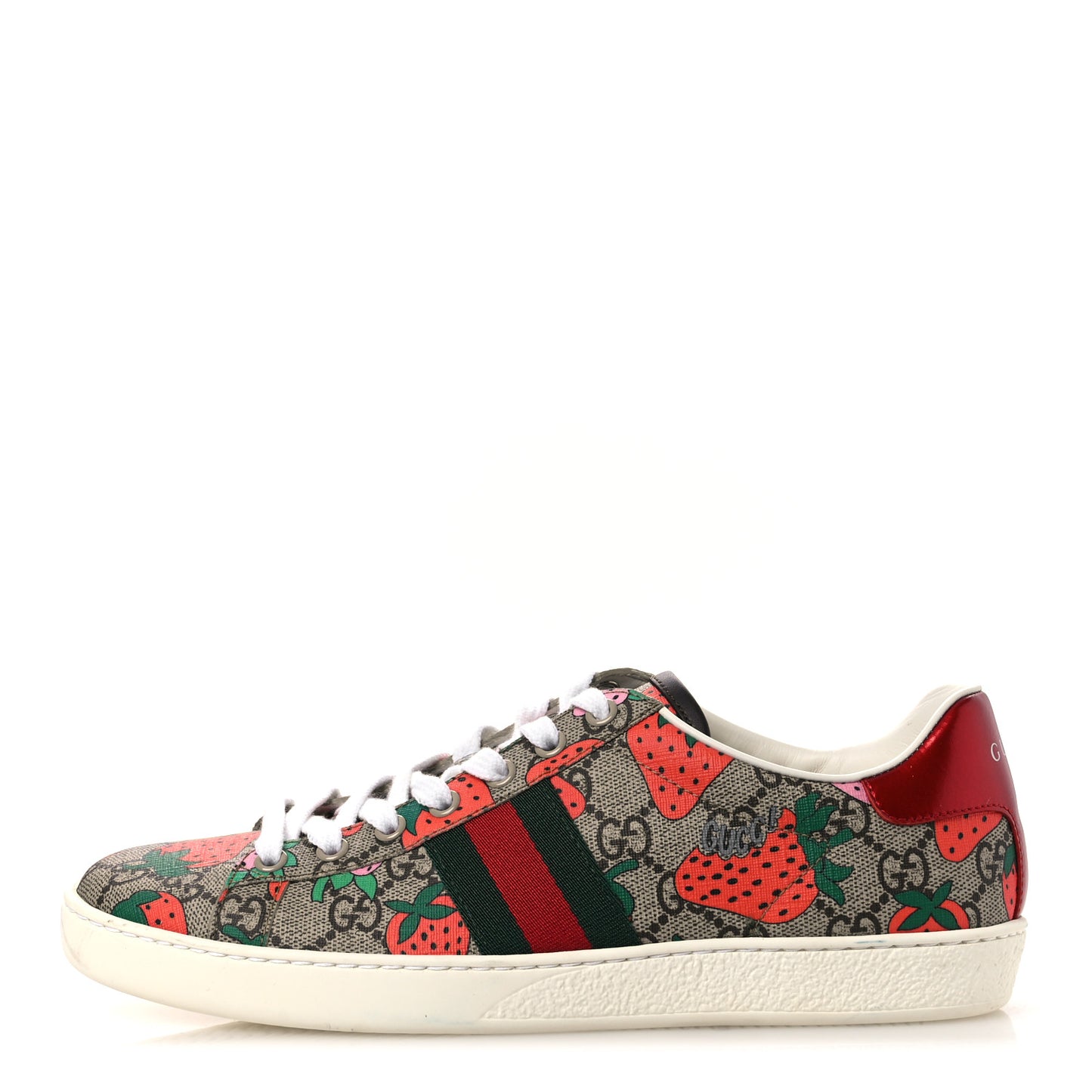 GG Supreme Monogram Strawberry Web Womens Ace Sneakers 38.5 Beige Multicolor Red Green