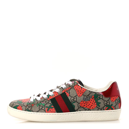 Gucci GG Supreme Monogram Strawberry Web Womens Ace Sneakers 38.5 Beige Multicolor Red Green 1 of 13