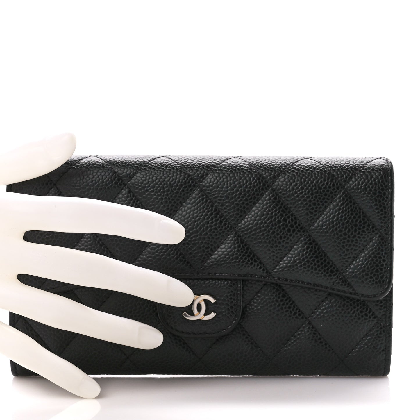 Caviar Quilted Large Flap Wallet Black