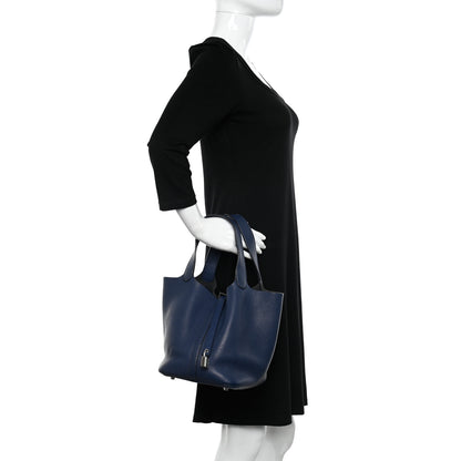 Hermes Taurillon Clemence Picotin Lock 22 MM Bleu De Prusse 2 of 10
