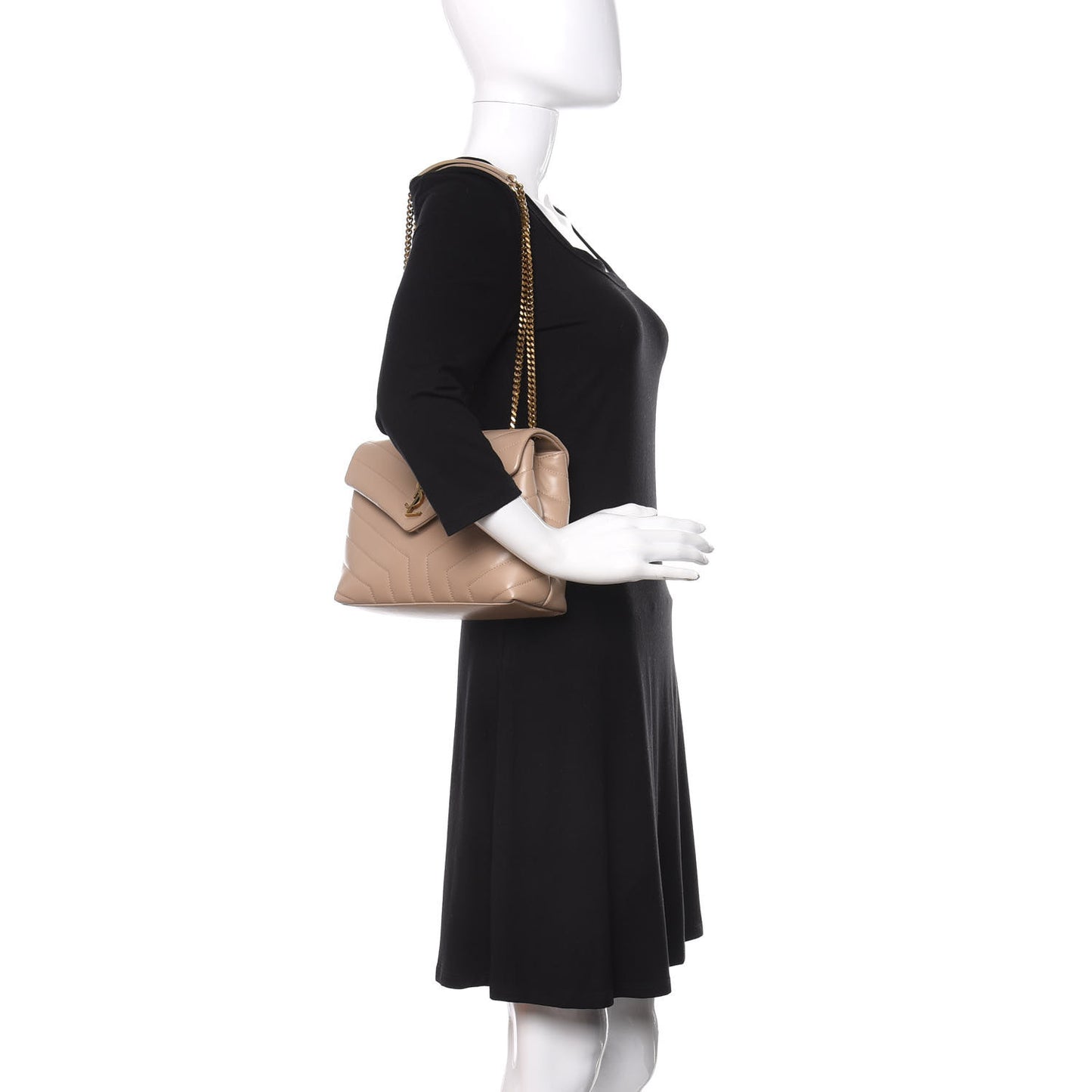 Calfskin Y Quilted Monogram Small Loulou Chain Satchel Dark Beige