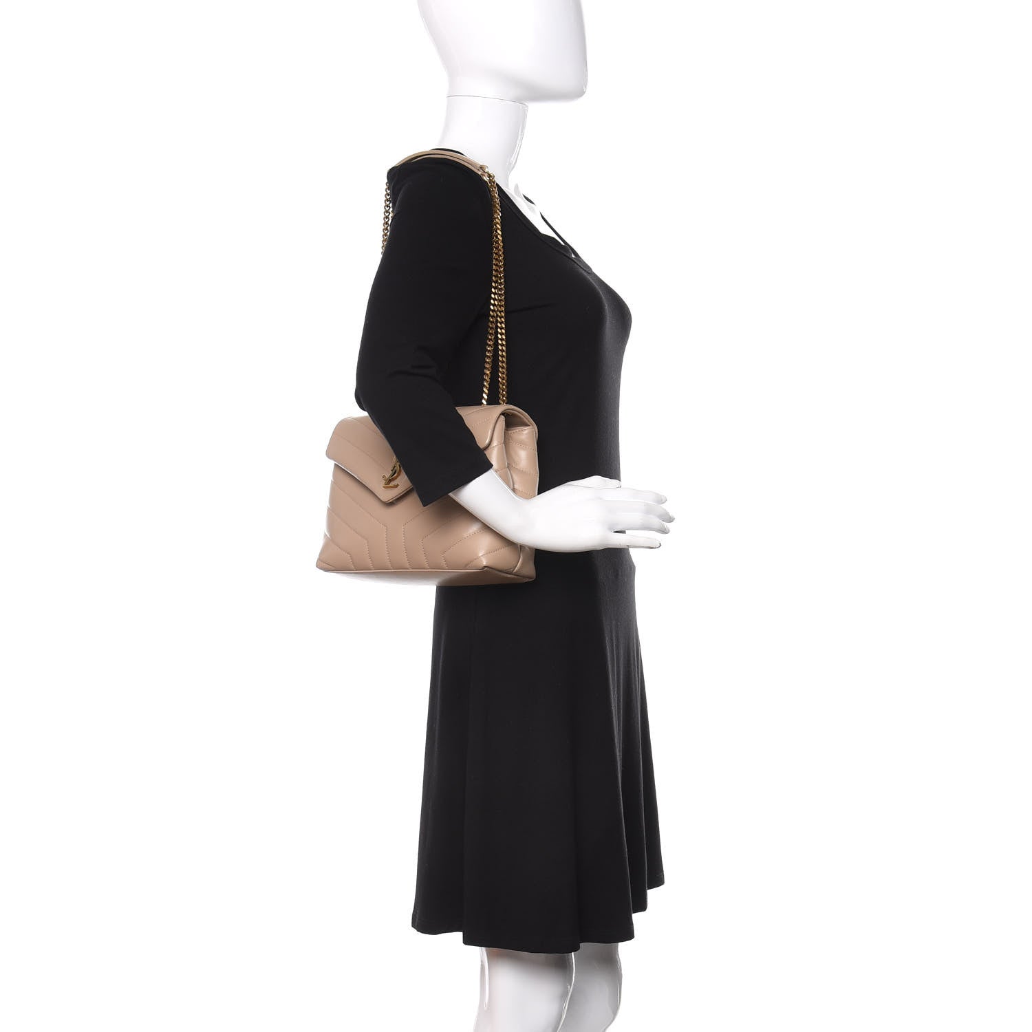Saint Laurent Calfskin Y Quilted Monogram Small Loulou Chain Satchel Dark Beige 3 of 10