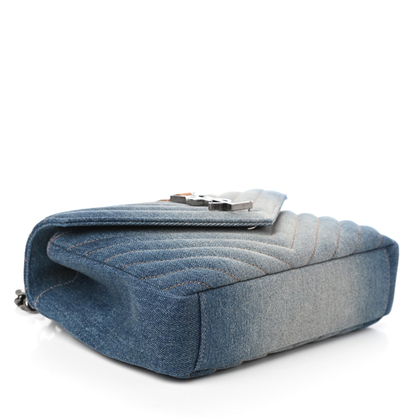 Washed Denim Matelasse Chevron Monogram Medium College Bag Blue Cinnamon