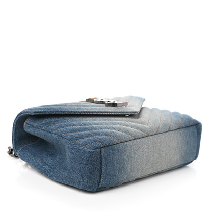 Saint Laurent Washed Denim Matelasse Chevron Monogram Medium College Bag Blue Cinnamon 4 of 10