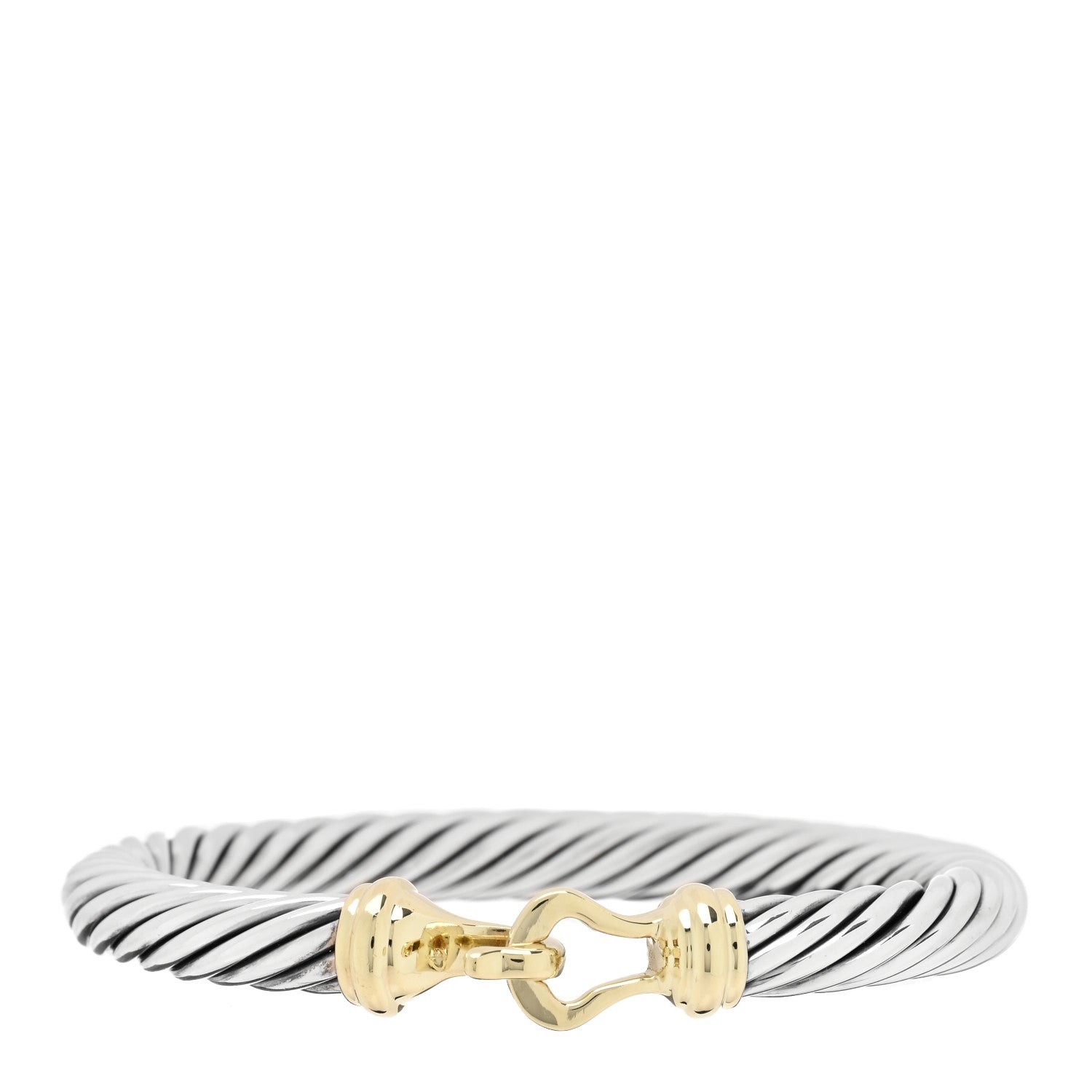 David Yurman Sterling Silver 14K Yellow Gold 7mm Cable Classic Buckle Bracelet 1 of 3