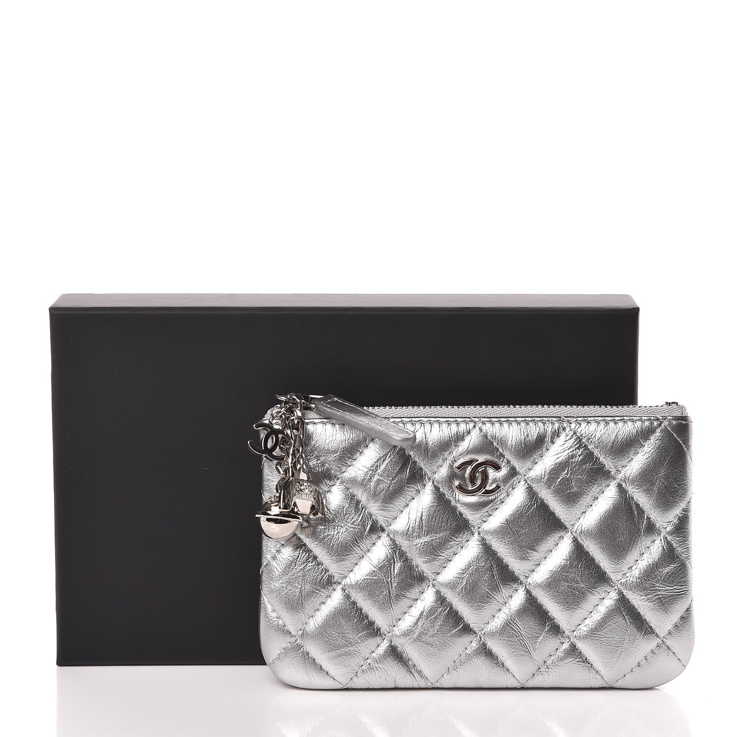 Chanel Metallic Calfskin Quilted Small Cosmo Cosmetic Case Silver 8 of 8