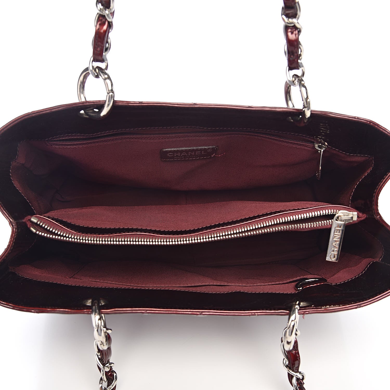 Chanel Patent Quilted Grand Shopping Tote GST Dark Bordeaux 5 of 27